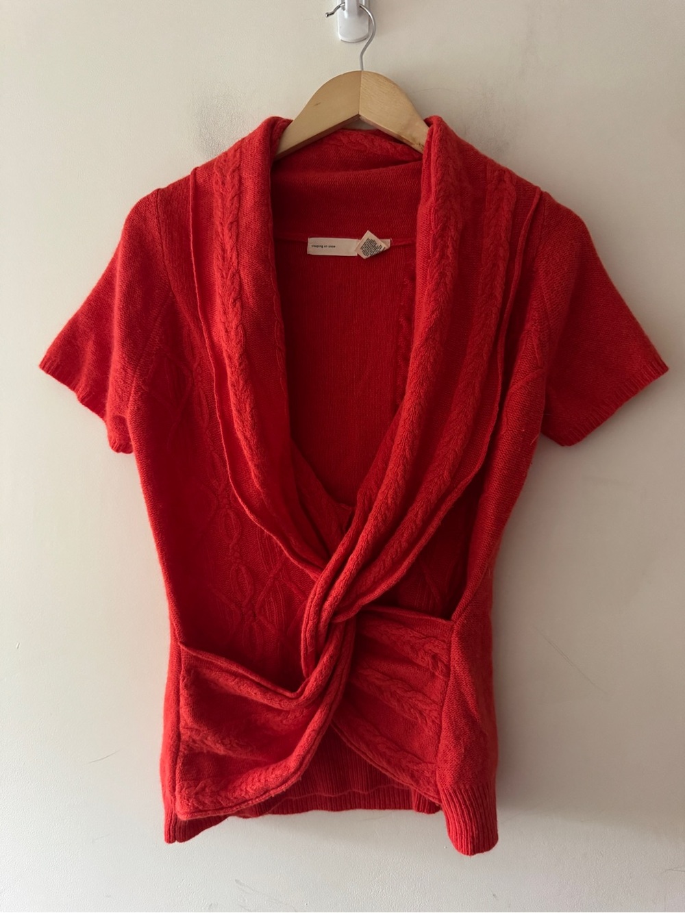 Anthropologie Sleeping on Snow Orange Red Cable Twist Sweater Wool Cashmere